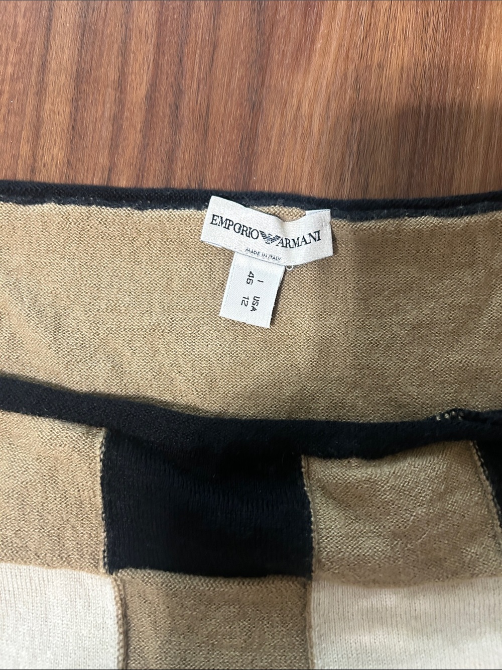 Emporio Armani Black, Camel & Cream Block Knit Top